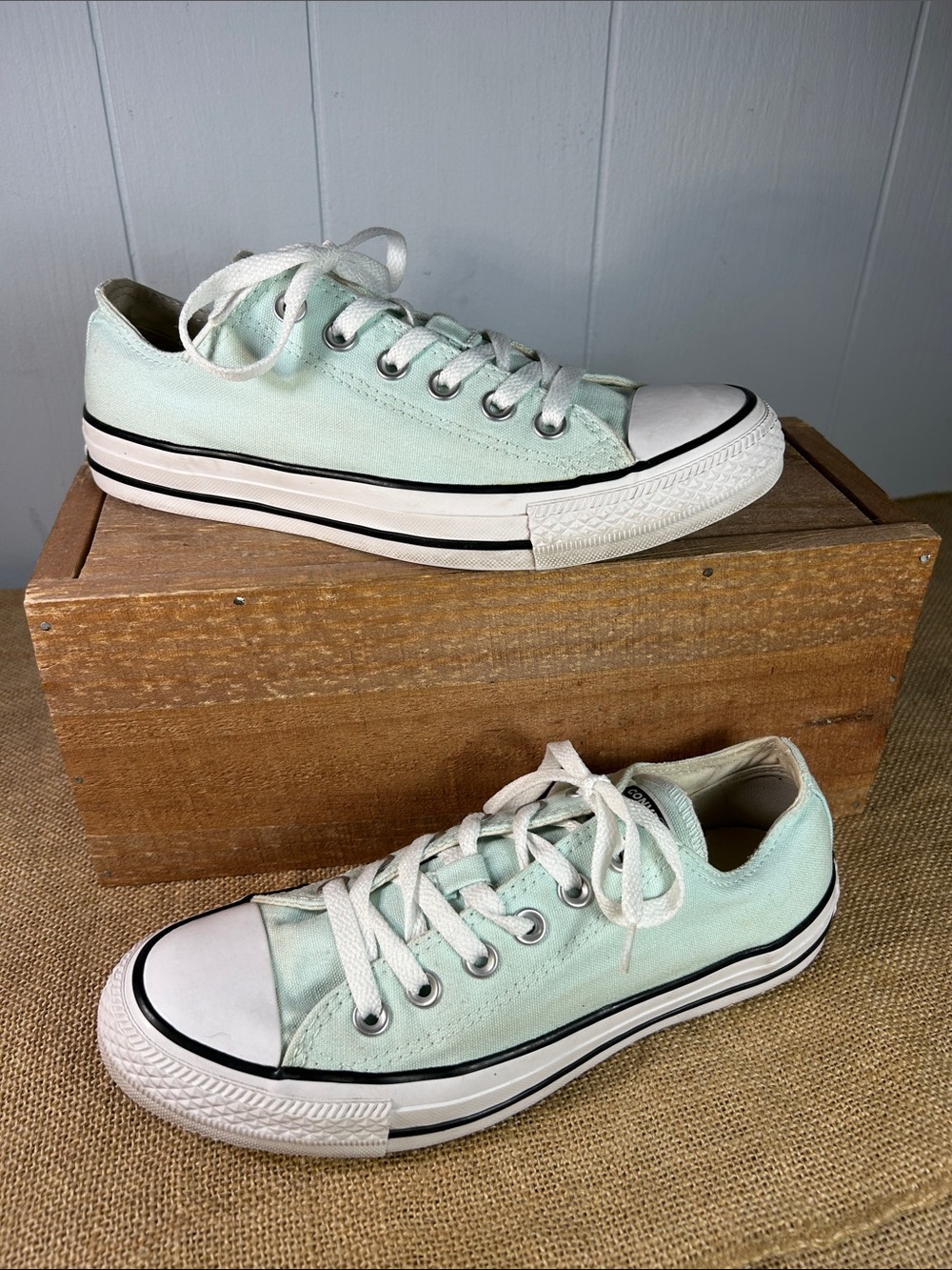 Converse Low-Top Canvas Sneakers in Mint Green and White